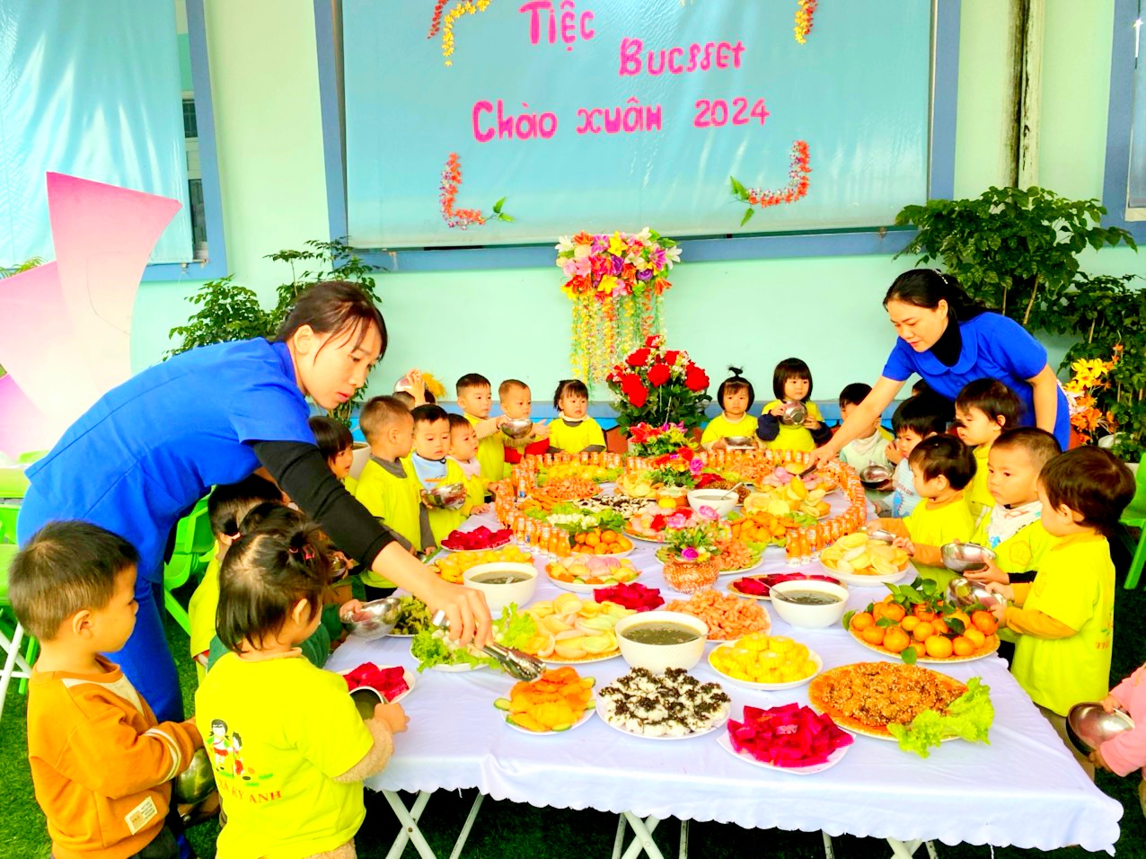 TRƯỜNG MẦM NON KỲ HOA TỔ CHỨC TIỆC BUFFET CHÀO XUÂN 2024.